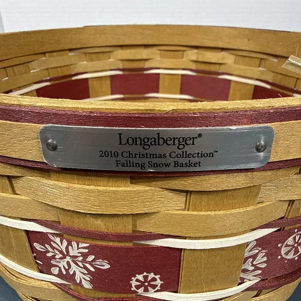 Longaberger 2010 Christmas Falling Snow Basket Red Weave Warm Brown Stain
